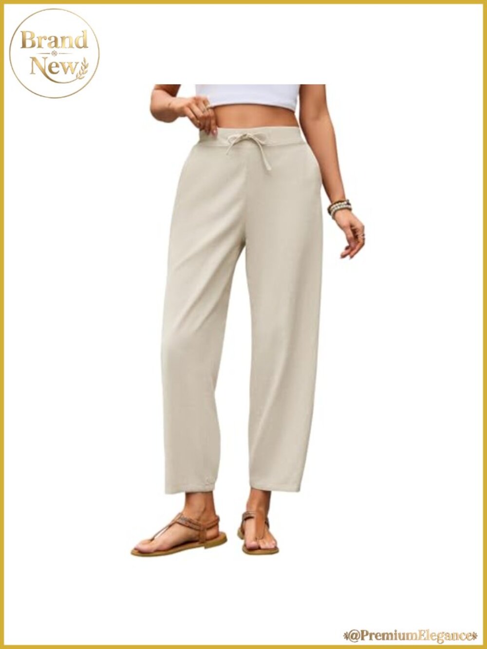 Womens Cotton Linen Capri Pants Lightweight Summer Casual Beach Tapered